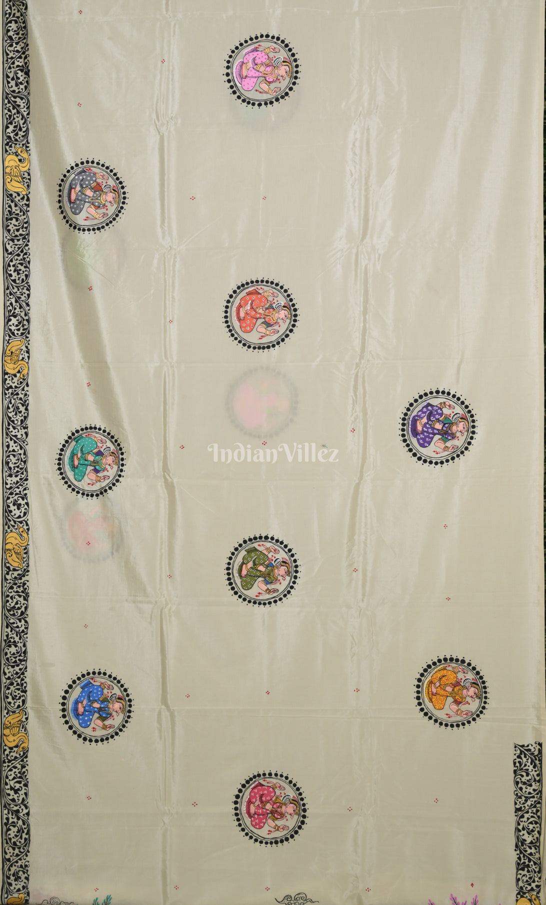 White Ramayana Theme  Hand-Painted Pattachitra Saree