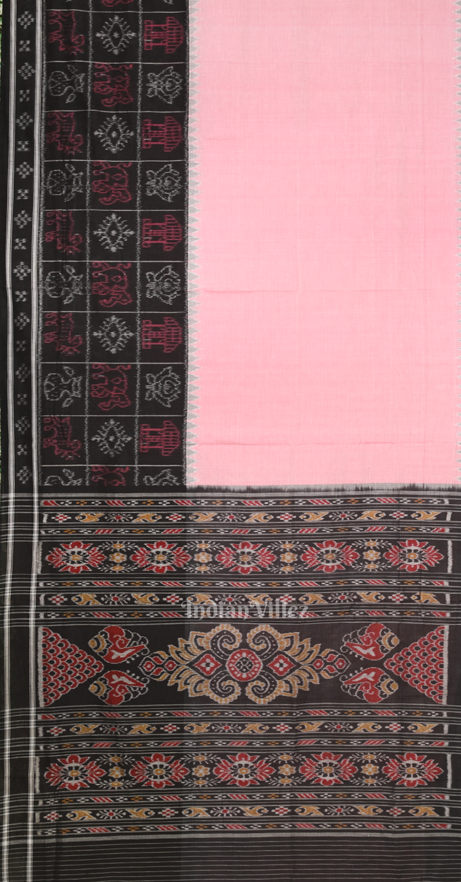 Pink Black Half Nabakothi Odisha Ikat Sambalpuri Cotton Saree