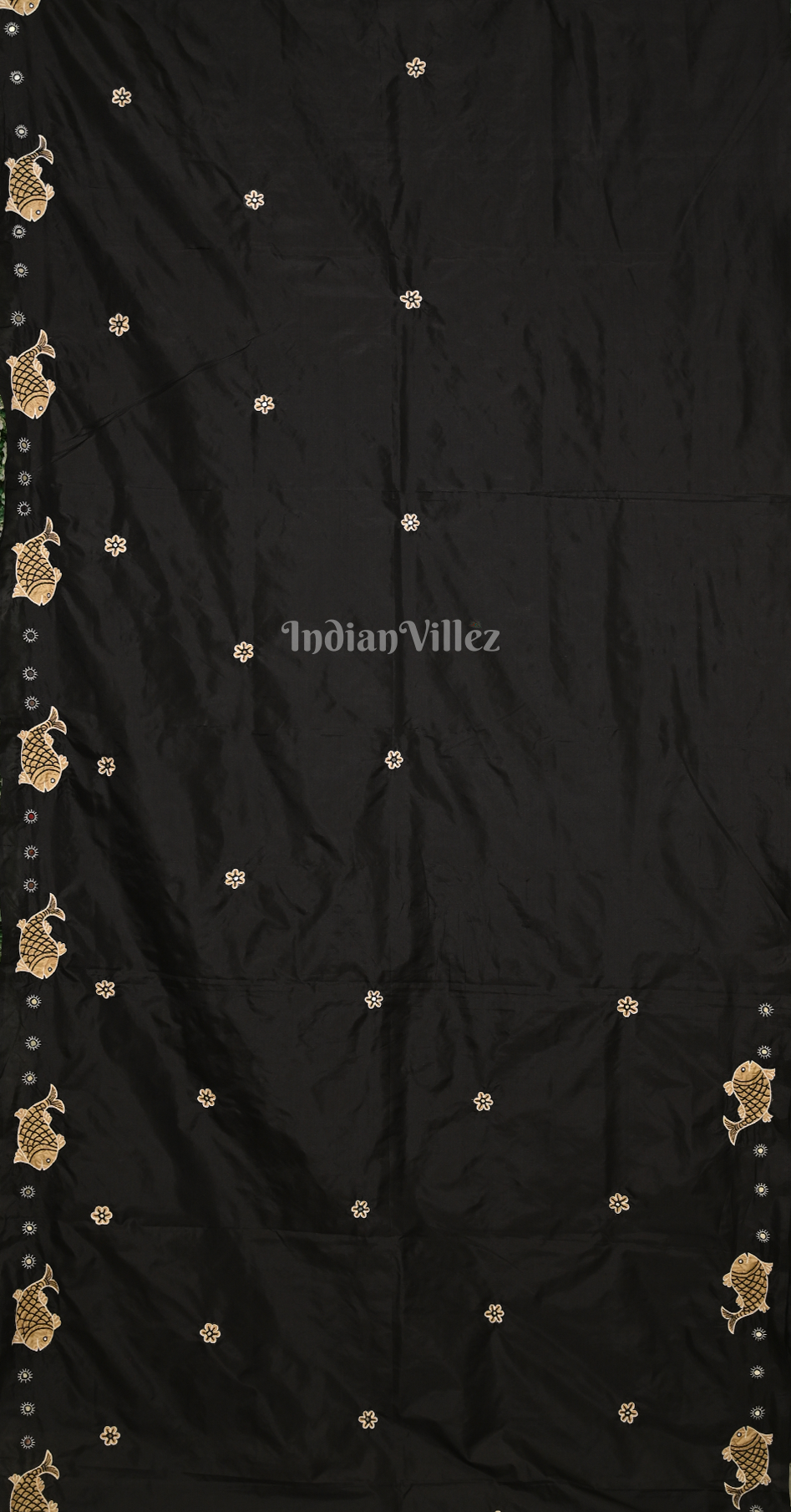 Black Hand Embroidered Applique Work Saree 