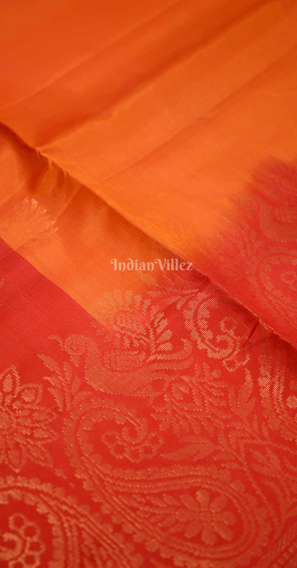 Orange Red Golden Zari Pure Kanjivaram Soft Silk Saree 