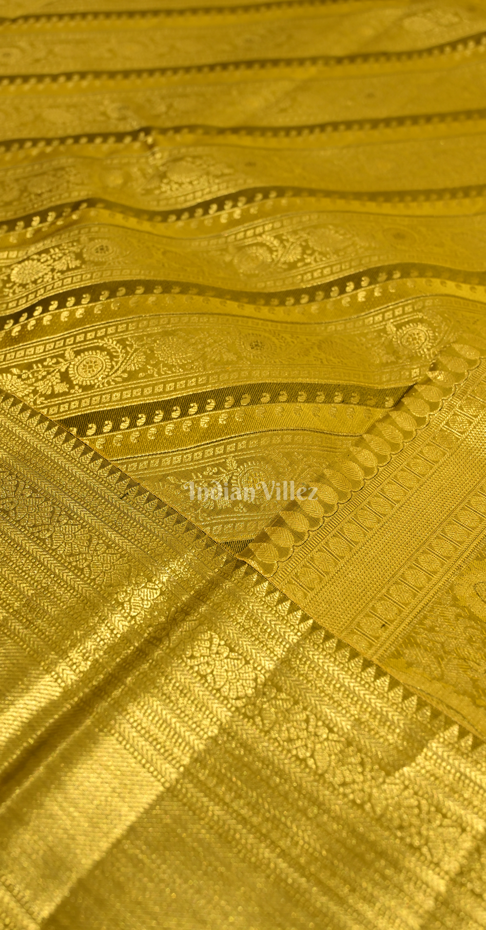 Exclusive Mustard Yellow Golden Stripped Pure Kanjivaram Tissue Silk Saree 
