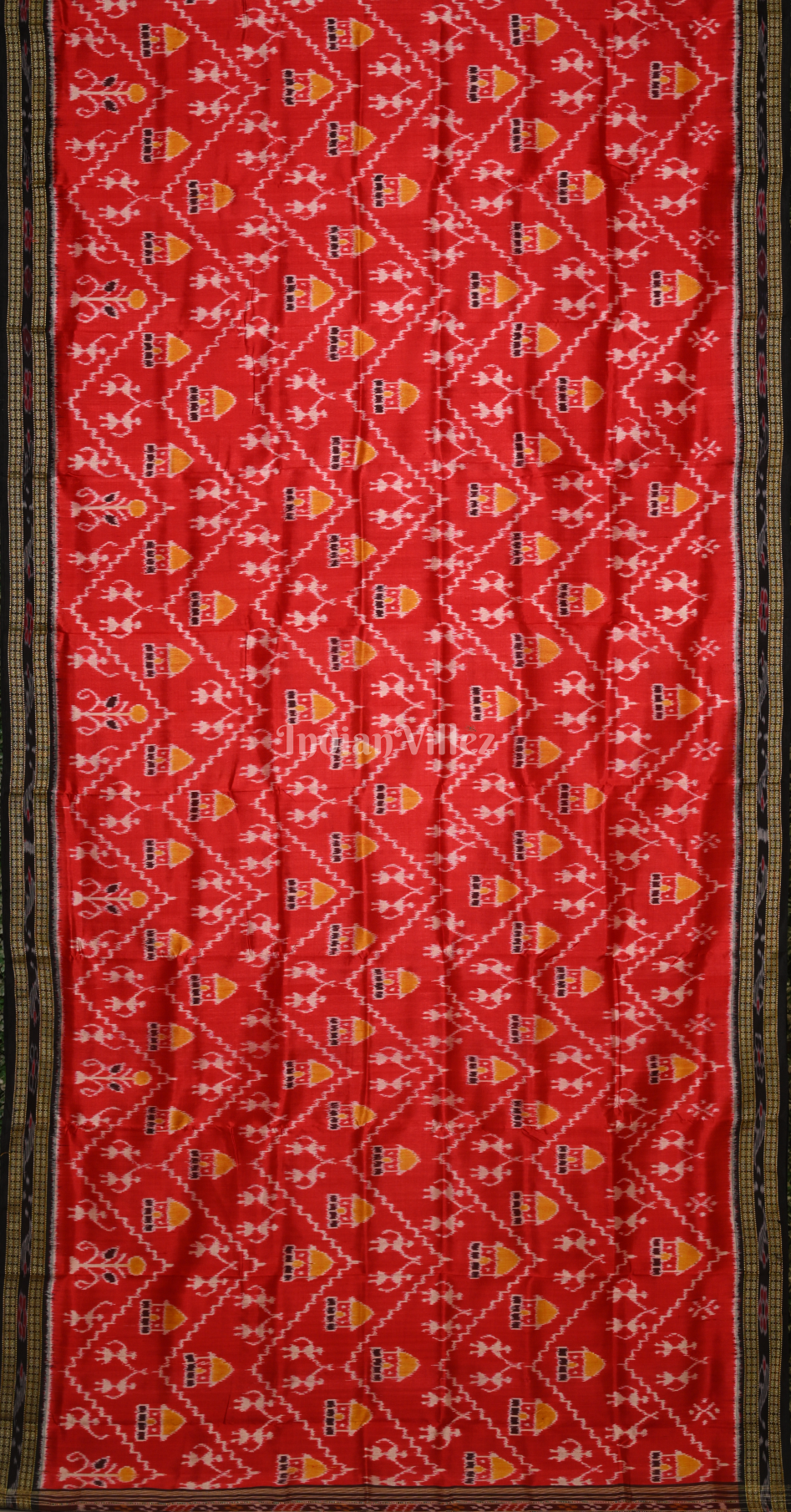 Red Coffee Tribal Theme Odisha Ikat Khandua Silk Saree 