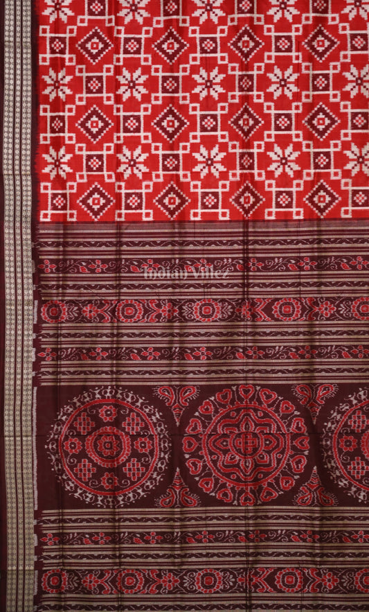 Red Marron Pasapali Odisha Ikat Sambalpuri Silk Saree