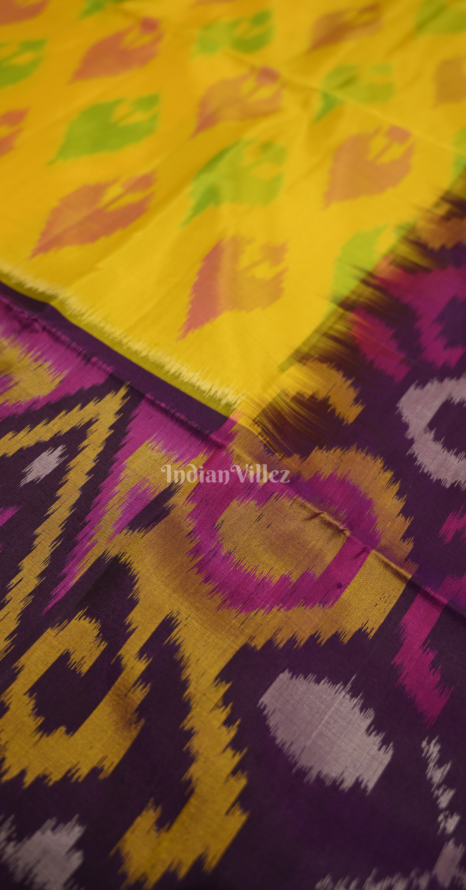 Yellow Purple Pochampally Ikat Silk Saree 