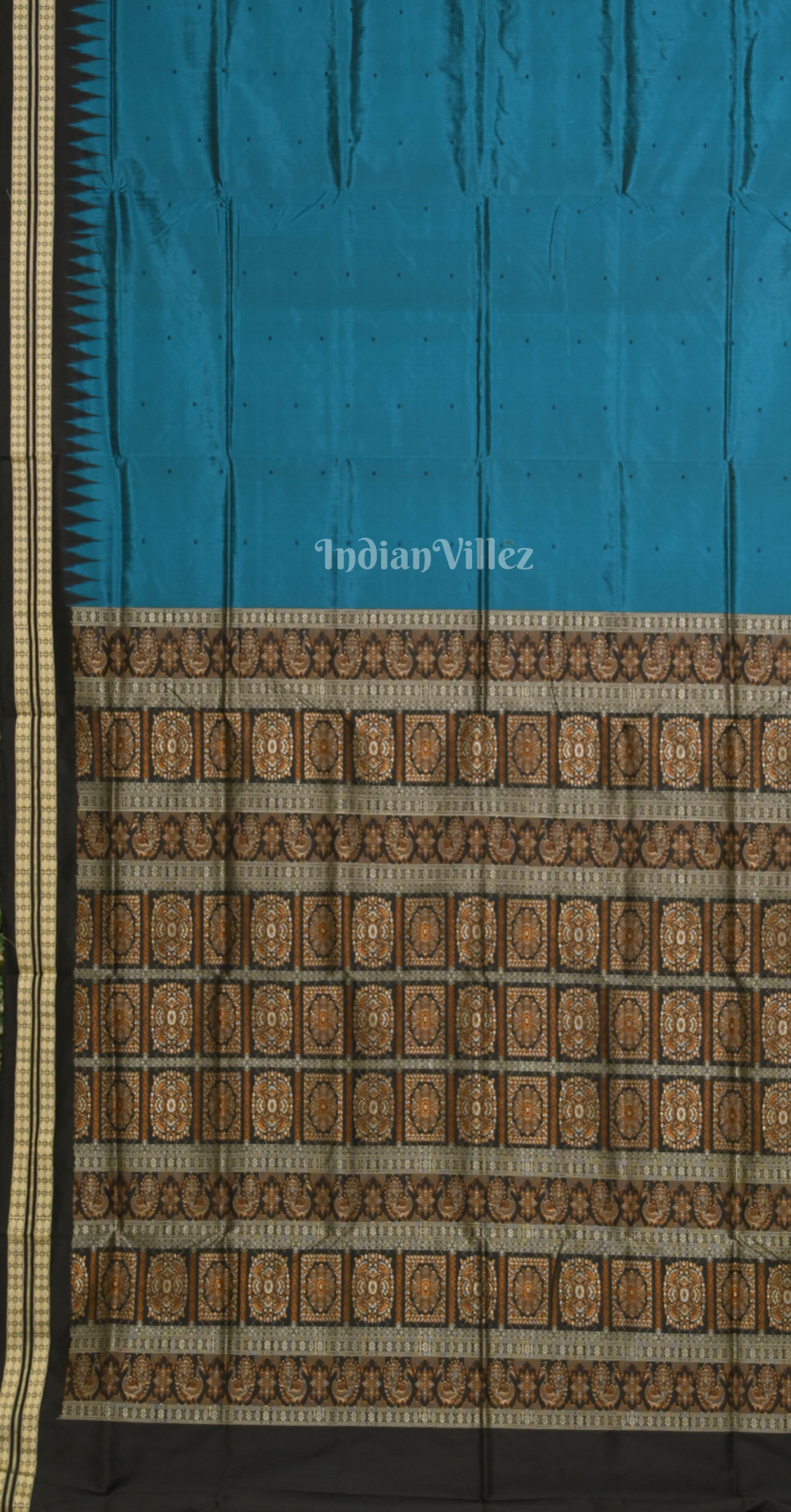 Sky Blue Black Buti Design Odisha Ikat Bomkai Sambalpuri Silk Saree