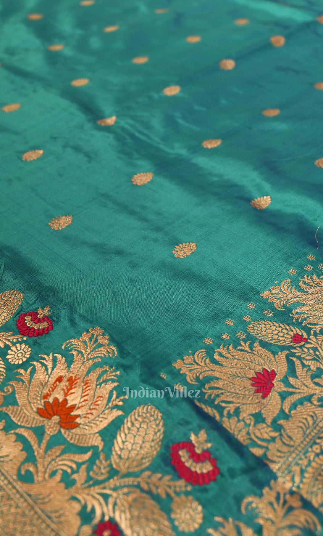 Teal Blue Pure Katan Silk Banarasi Saree