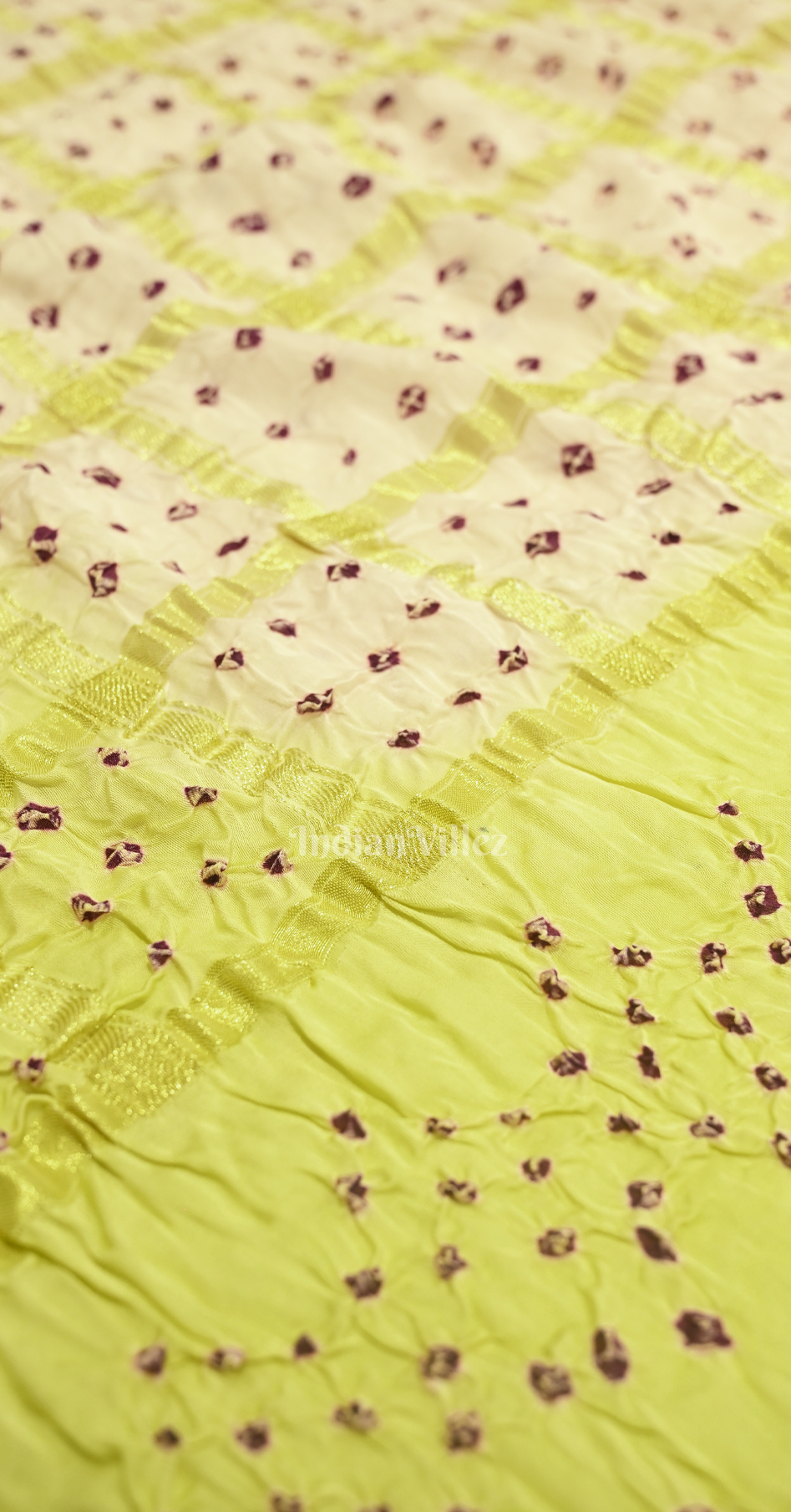 White Lemon Green Bandhani Ghatchola Gaji Silk Saree with Zari Work