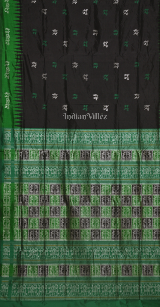 Black Green Tribal Doli Sawari Odisha Ikat Bomkai Sambalpuri Silk Saree 