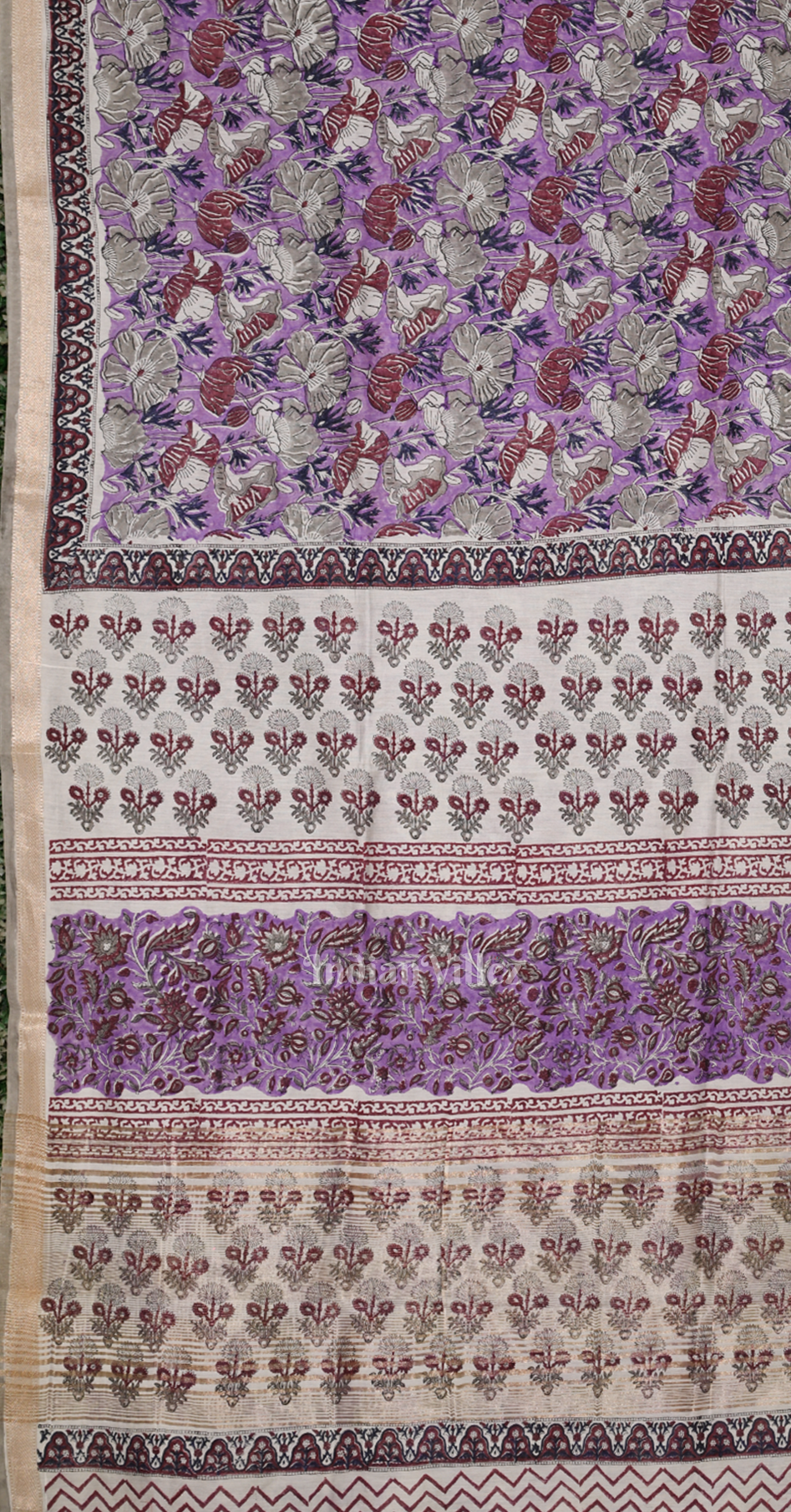 Light Purple Block Printed Sanganeri Cotton Saree 