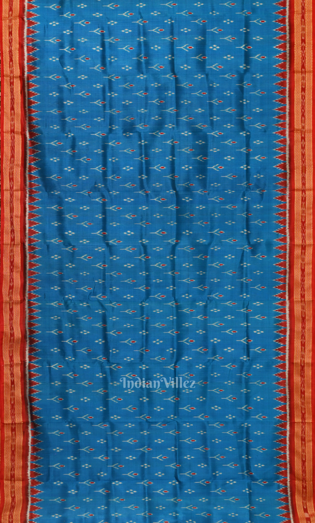 Copper Sulphate Blue Red Mayur Chandrika Odisha Ikat Khandua Silk Saree