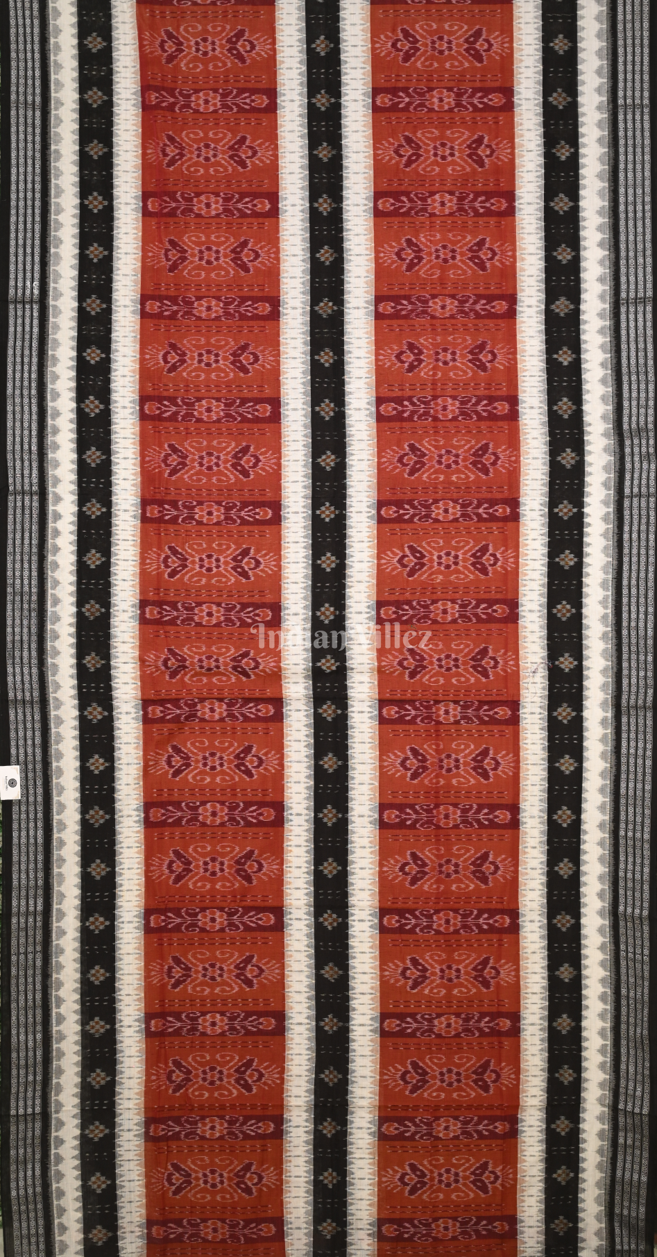 Brick Red Black Pasapali Odisha Ikat Sambalpuri Cotton Saree