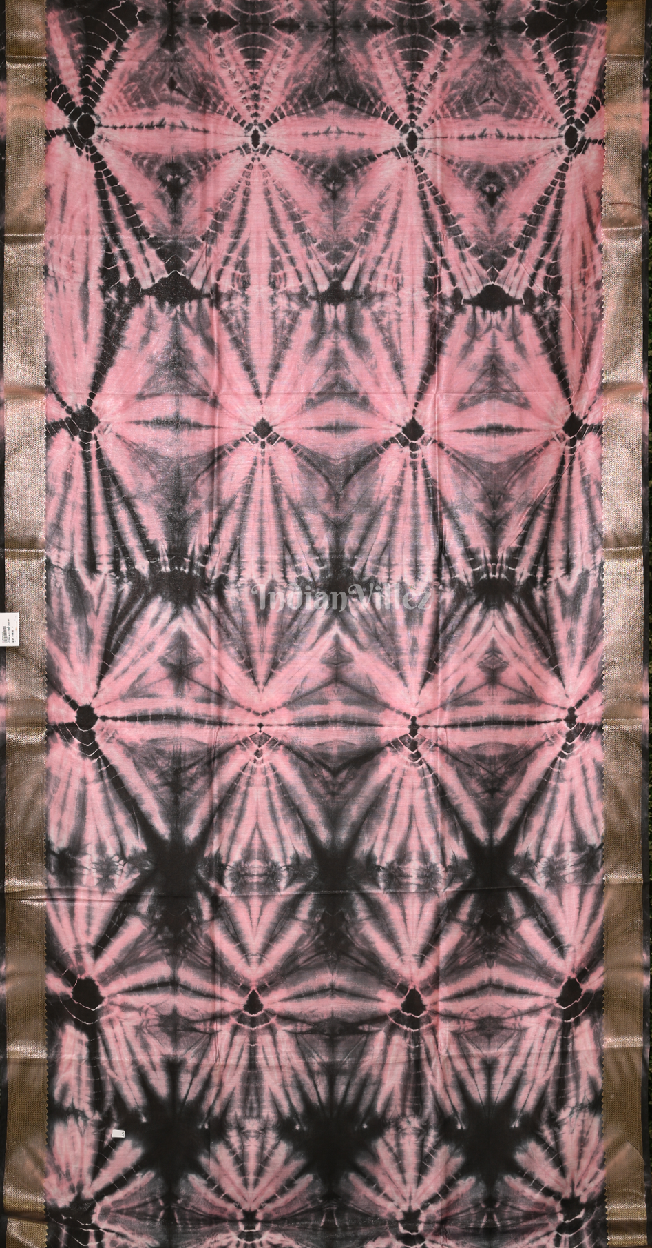 Light Pink Maroon Block Printed Shibori Cotton Saree