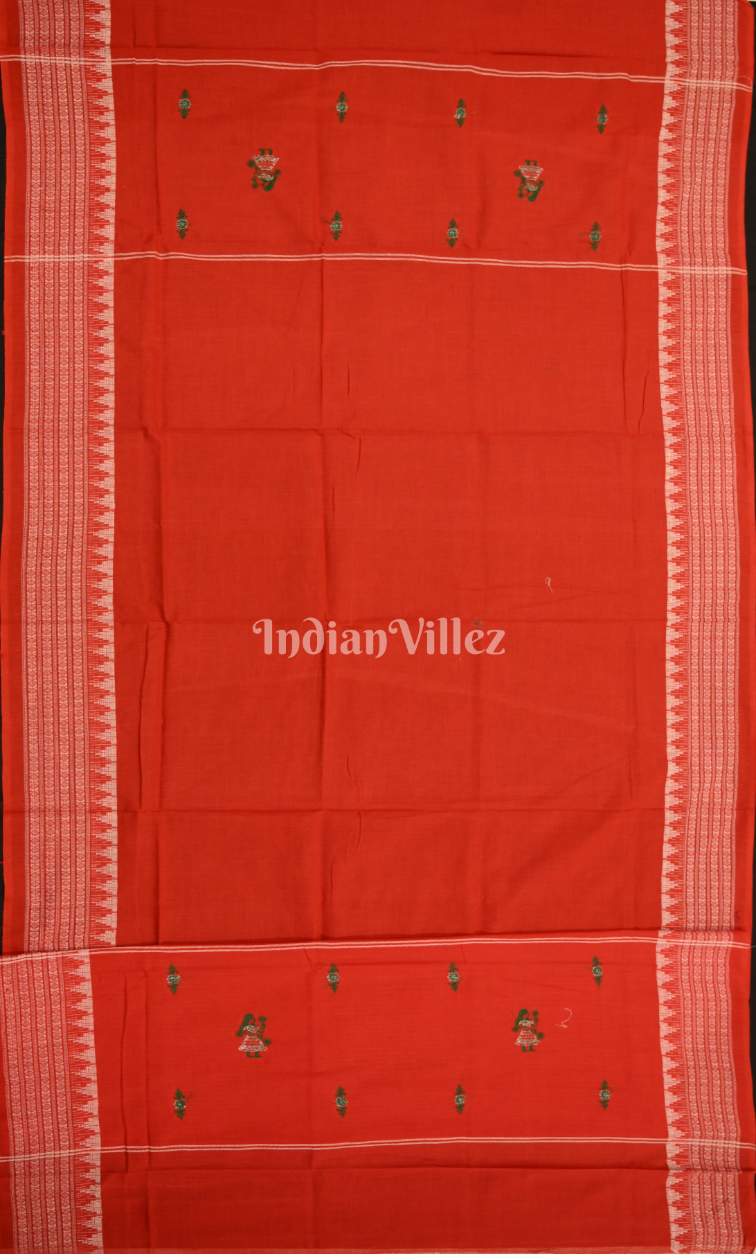 Green Red Doll Odisha Ikat Sambalpuri Cotton Dress set with Dupatta 