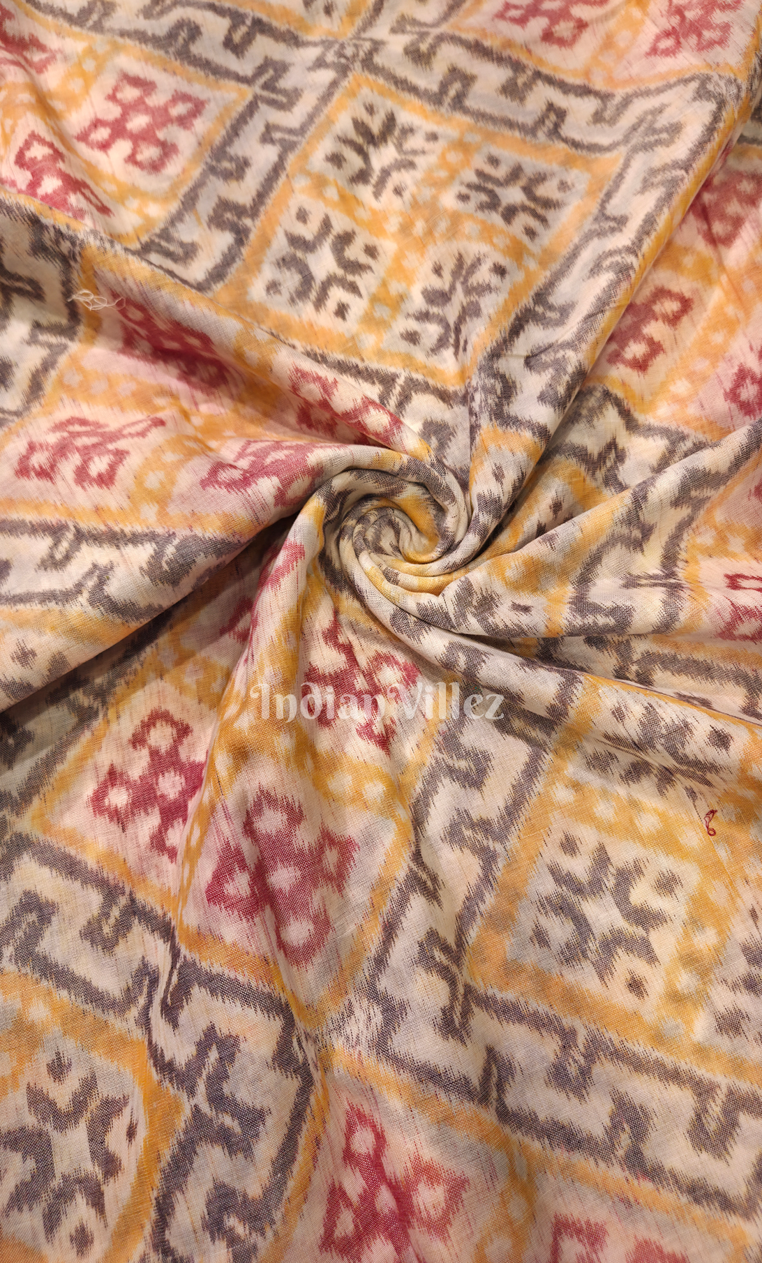 Off White Yellow Antique Rugs Odisha Ikat Sambalpuri Cotton Fabric