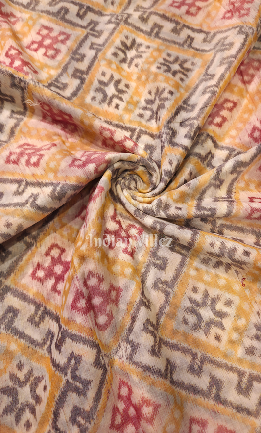 Off White Yellow Antique Rugs Odisha Ikat Sambalpuri Cotton Fabric
