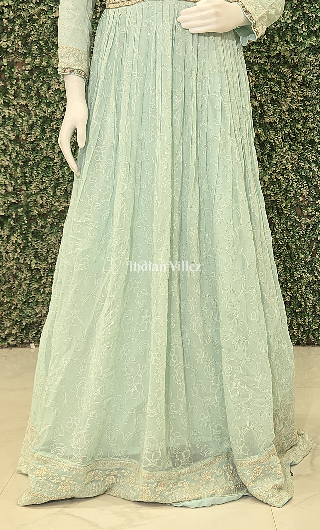 Designer Sea Green Georgette Gown with Embroidery