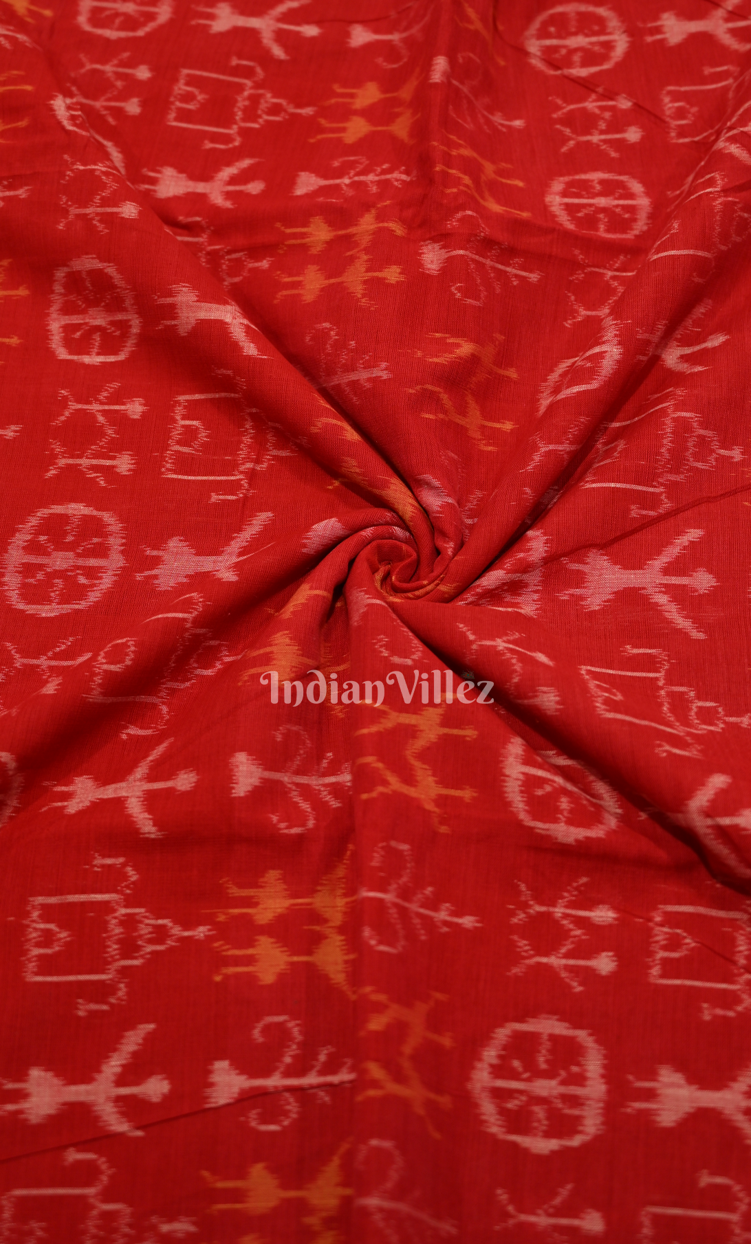 Red Tribal Theme Odisha Ikat Sambalpuri Cotton Fabric