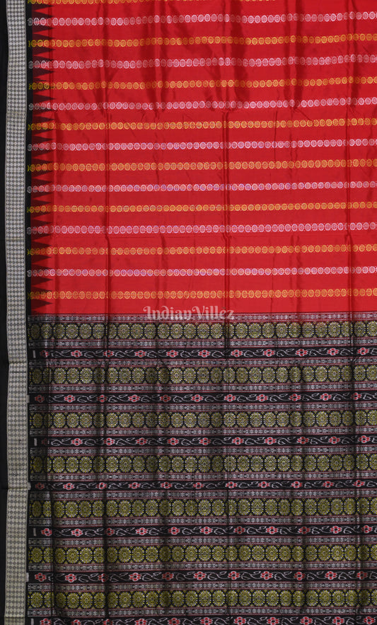 Red Black Buti Design Bomkai Sambalpuri Silk Saree