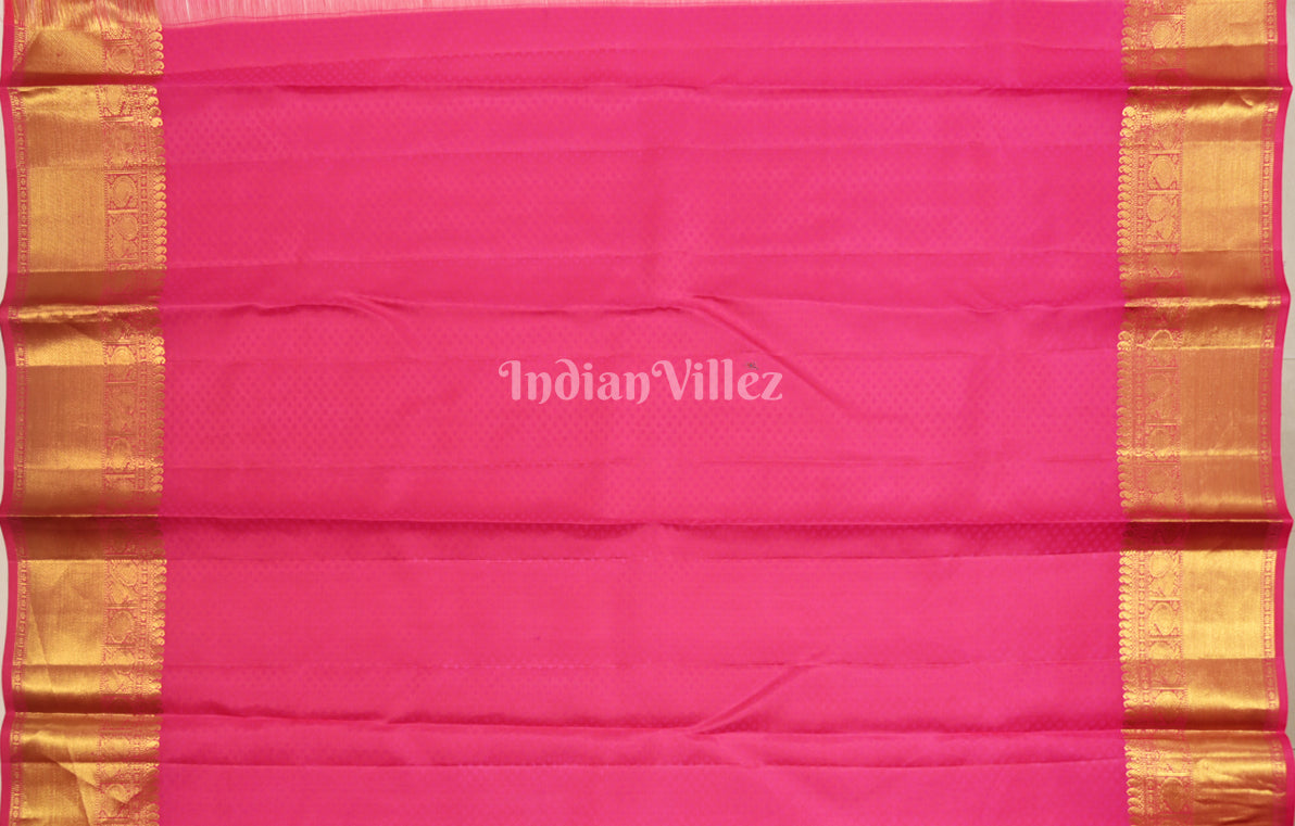 Rani Pink with Golden Check Buti Brocade Pure Kanjivaram Silk Saree 