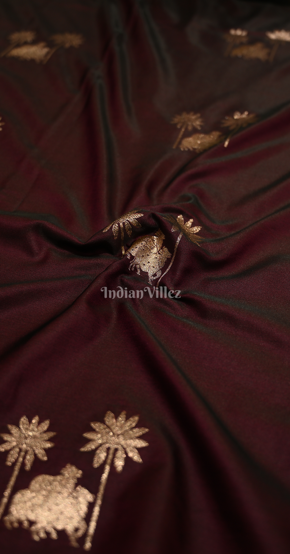 Wine Floral Mashru Satin Banarasi Silk Saree with Pichwai Motif