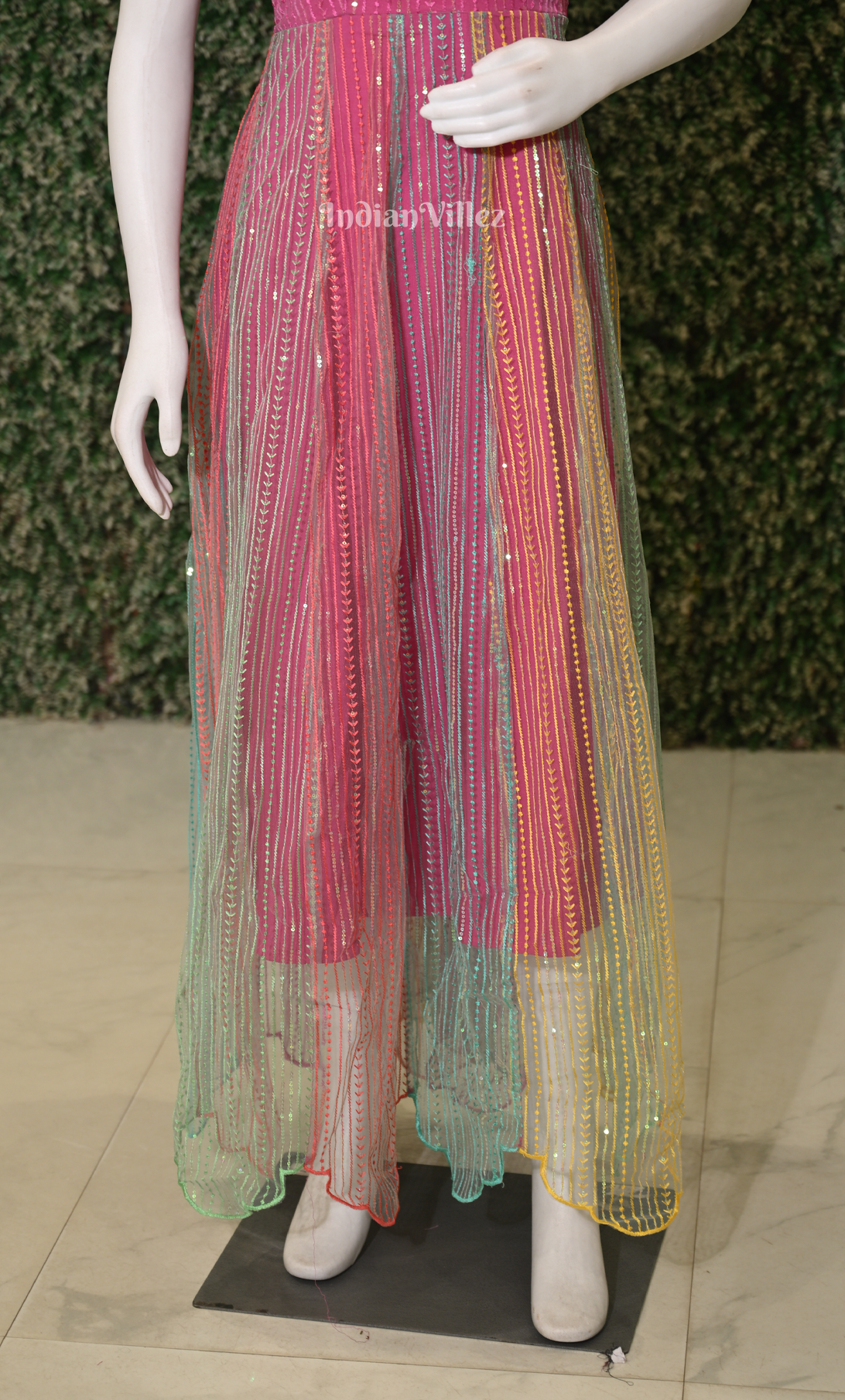 Party Wear Pink Light Blue Noodle Strap Designer Sequin Gown 