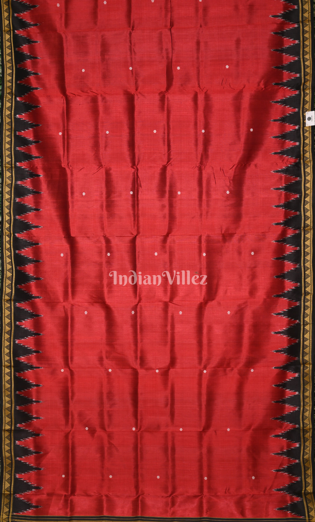 Red Black Buti Design Odisha Ikat Khandua Silk Saree with Blouse Piece
