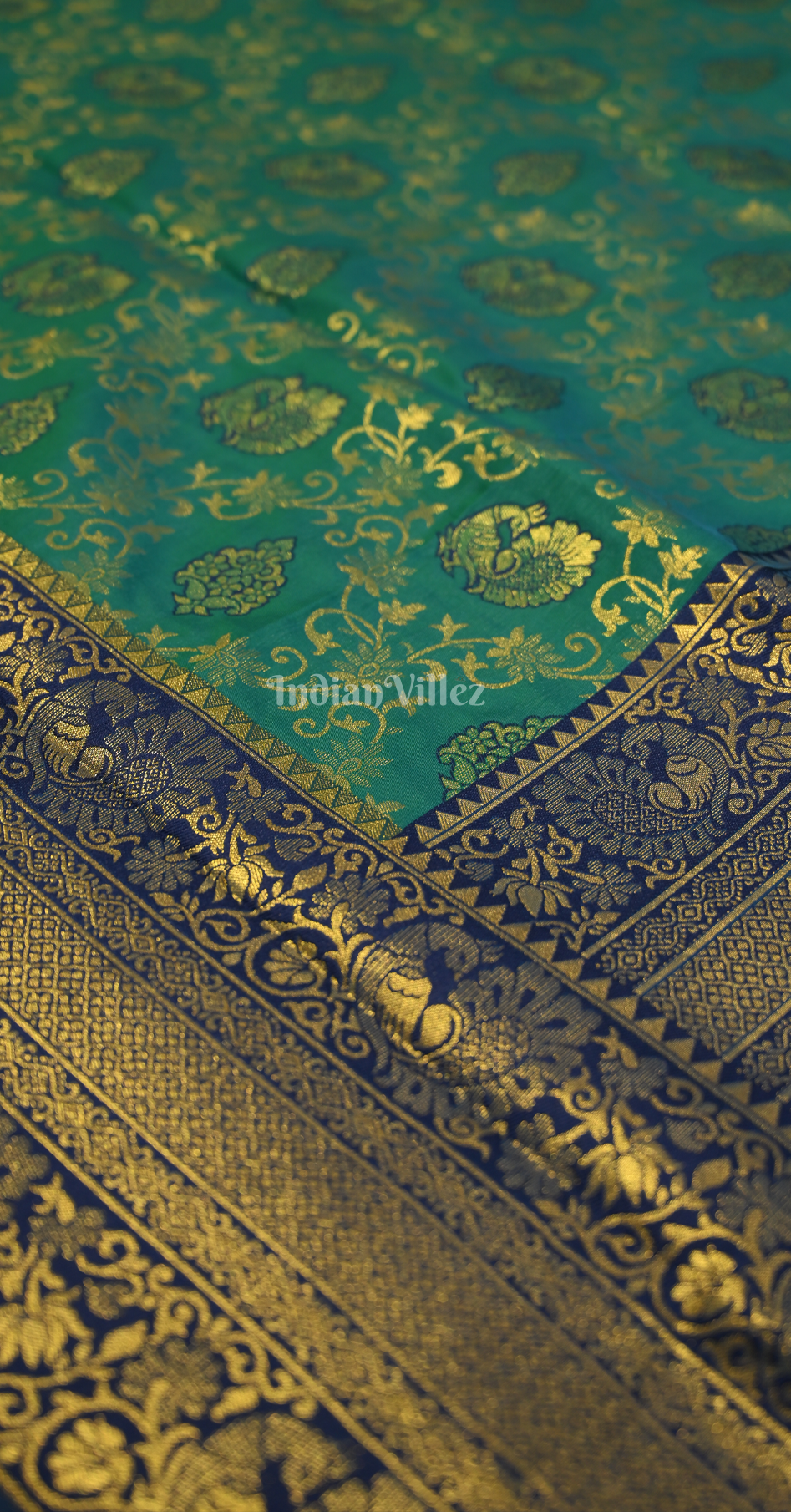 Rama Green Pure Chaap Weaving Silk Saree