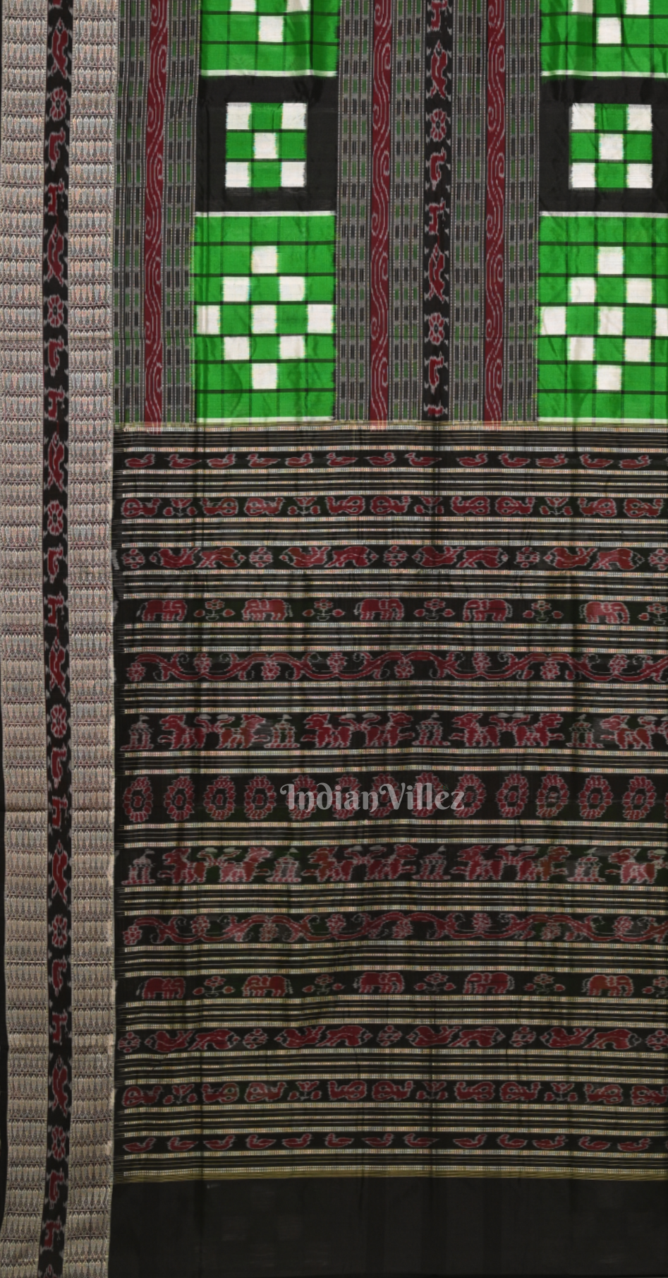 Black Green Pure Silk Bichitrapuri Sambalpuri Saree