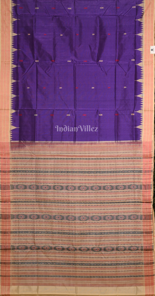 Purple Beige Sambalpuri Phoda Kumbha Tussar Silk Saree with Sarabandha Anchal 