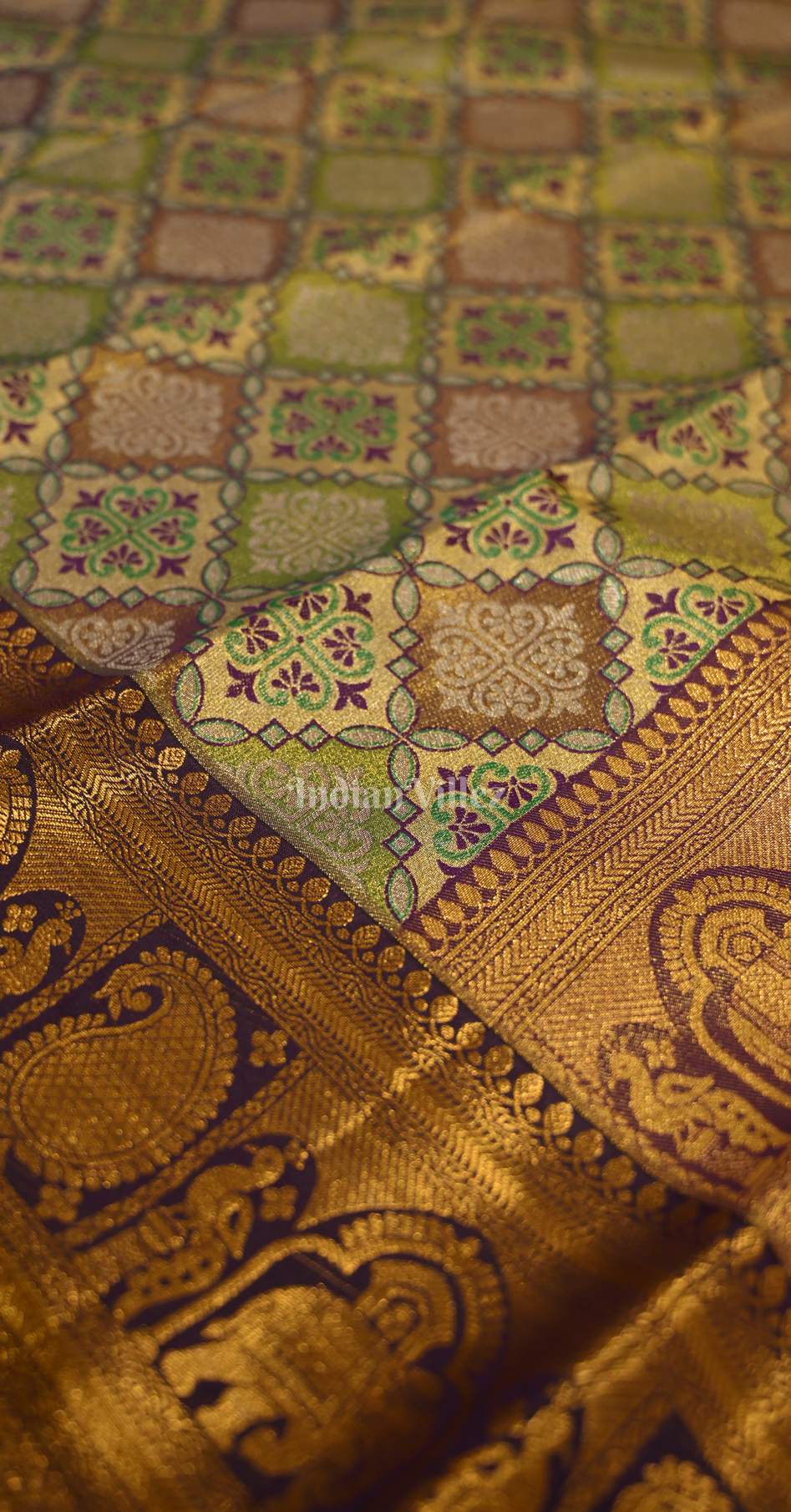 Green Printed Multi Color Pure Brocade Tissue Kanjivaram Saree