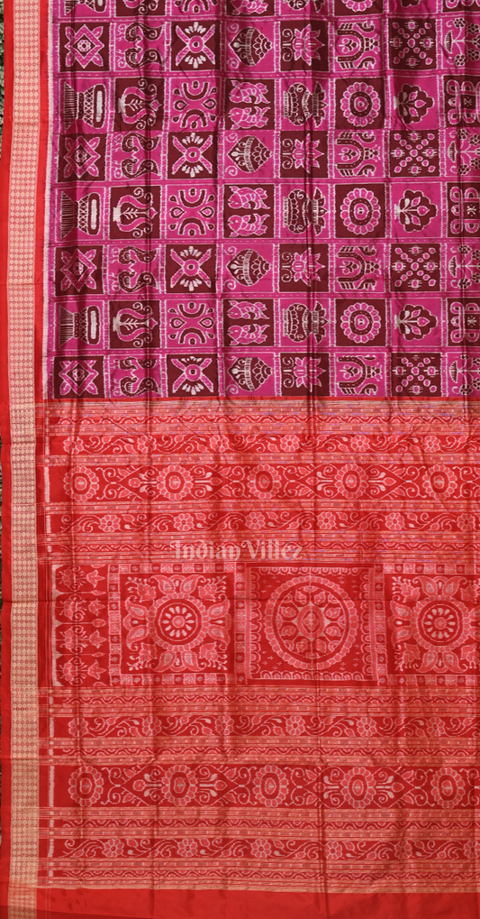 Exclusive Magenta Pink Red Nabakothi Odisha Ikat Sambalpuri Silk Saree