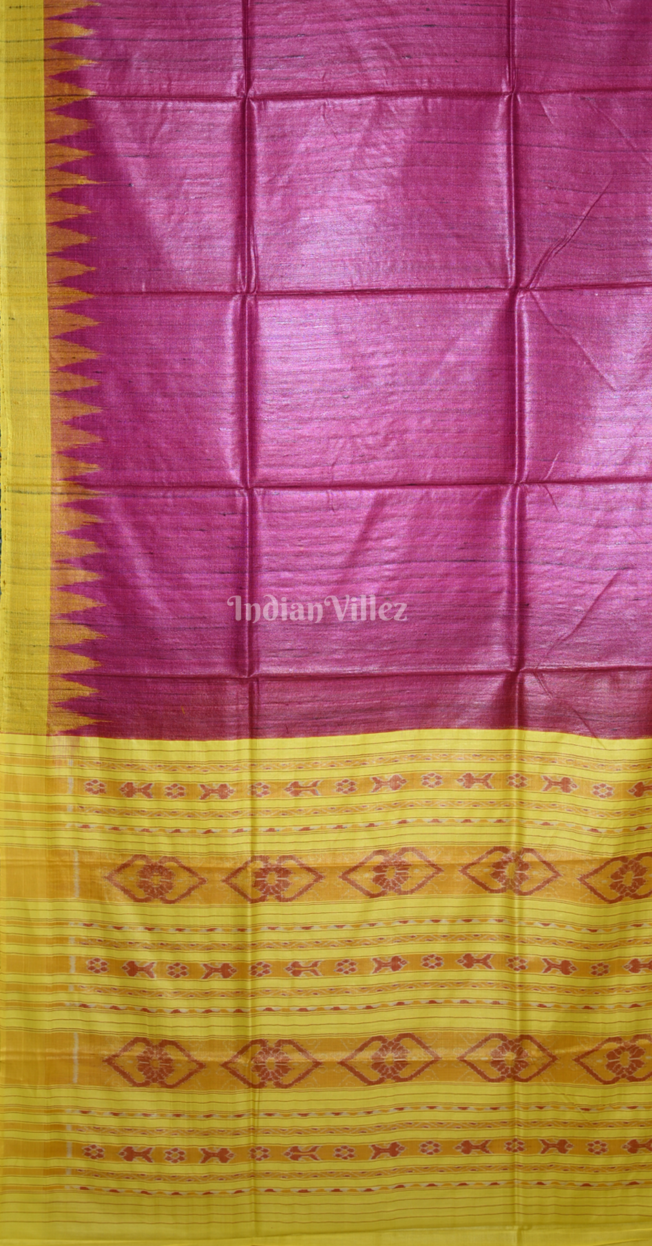 Magenta Pink Yellow Gopalpur Tussar Silk Saree 