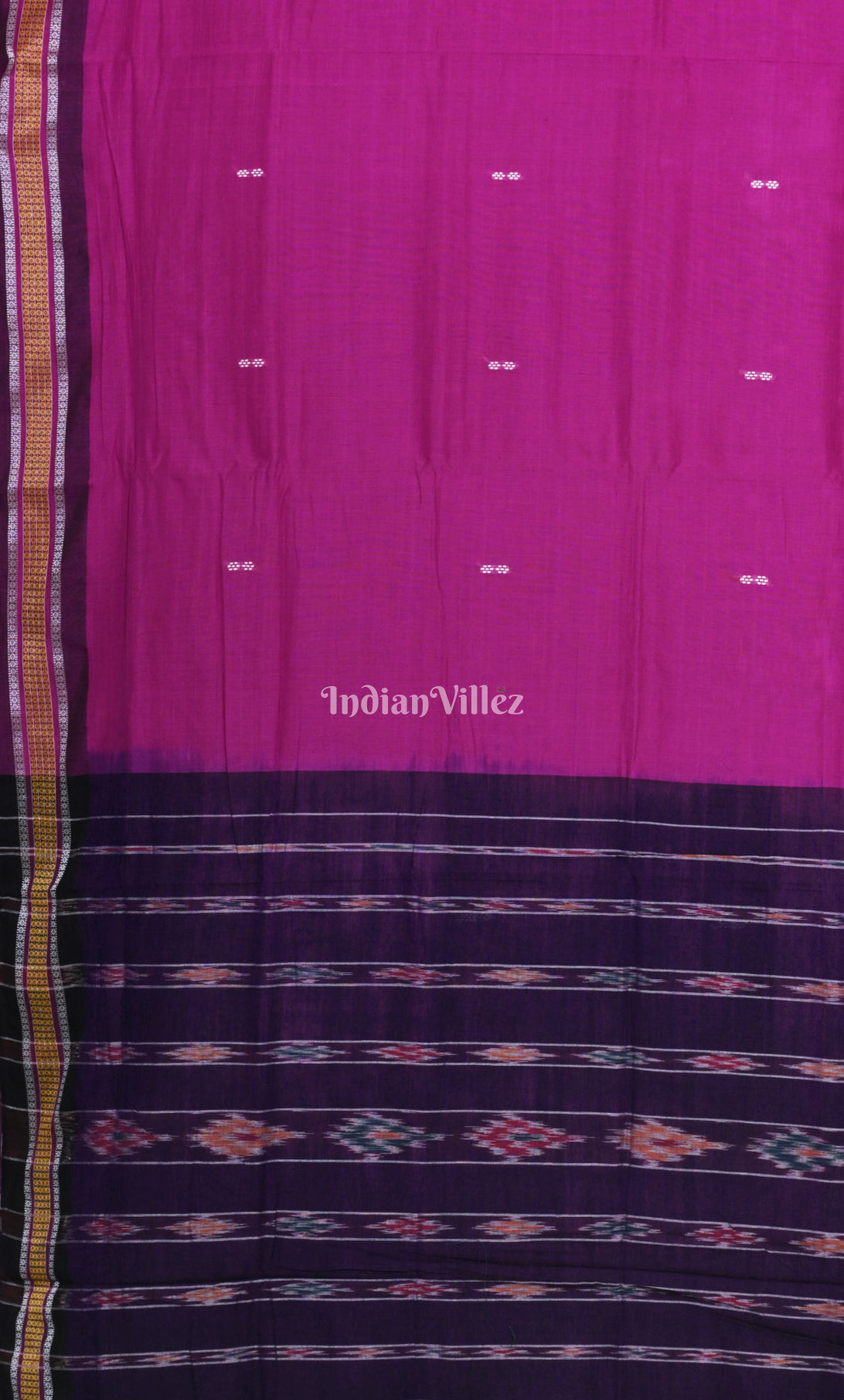 Rani Pink Blue Odisha Ikat Maniabandha Cotton Saree 