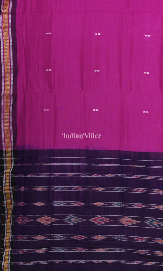 Rani Pink Blue Odisha Ikat Maniabandha Cotton Saree 
