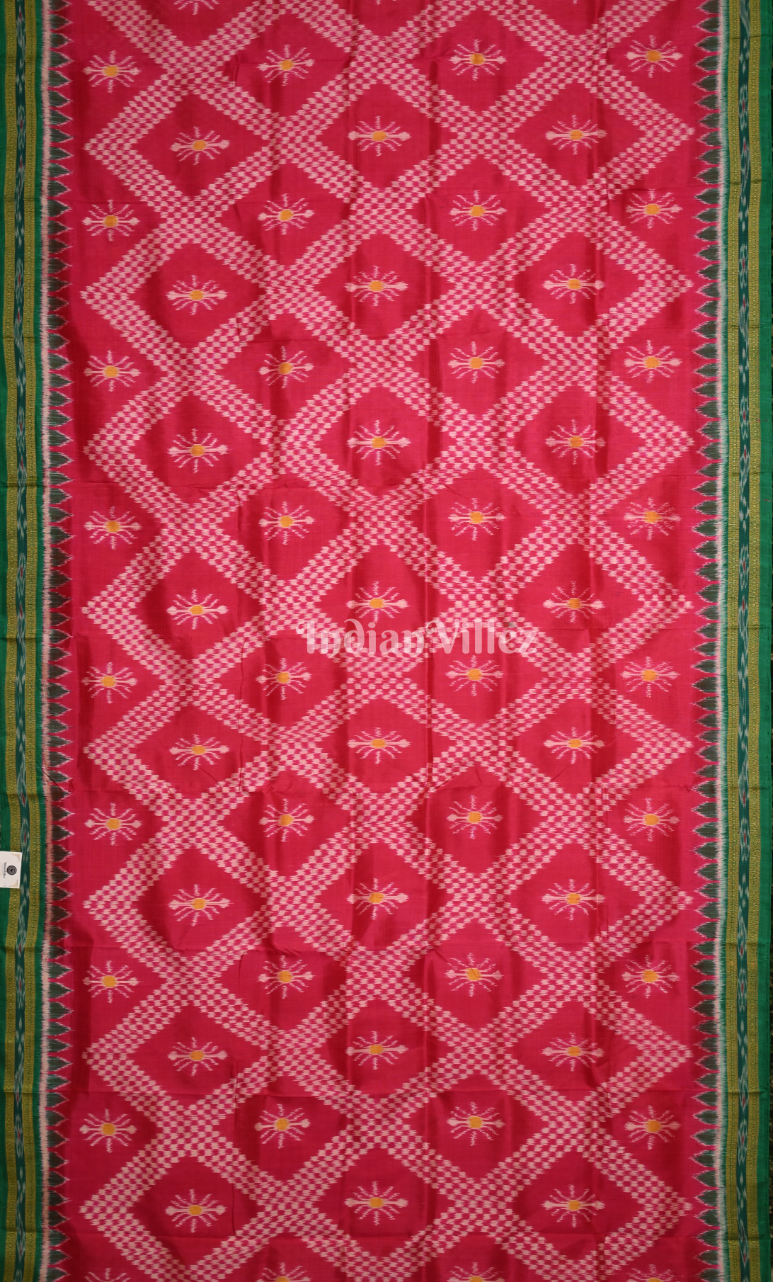 Rani Pink Green Tarabali Odisha Ikat Khandua Silk Saree
