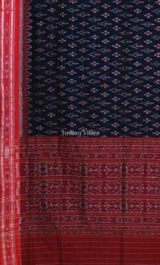 Navy Blue Maroon Mayur Chandrika Odisha Ikat Maniabandha Cotton Saree