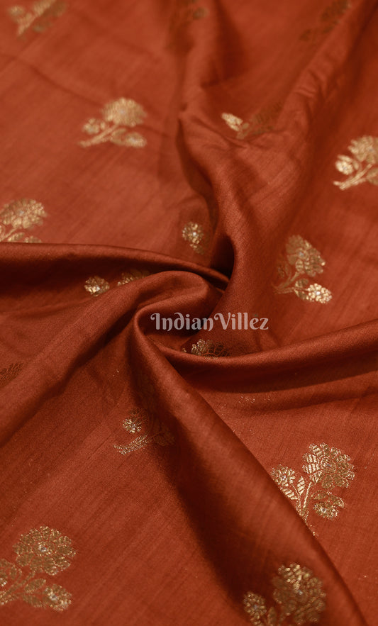 Rust Orange Dupion Meenakari Pure Banarasi Silk Saree