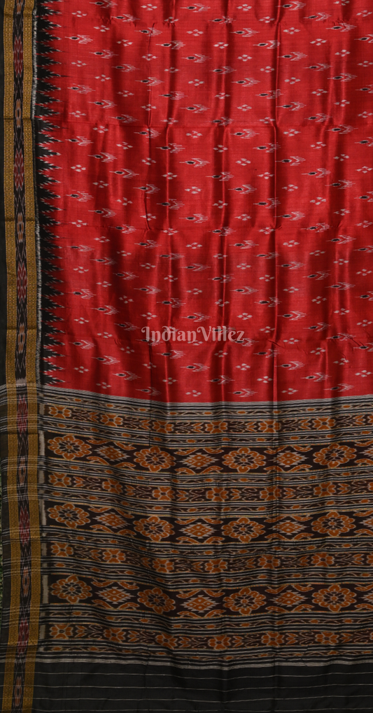 Red Black Mayur Chandrika Odisha Ikat Khandua Silk Saree