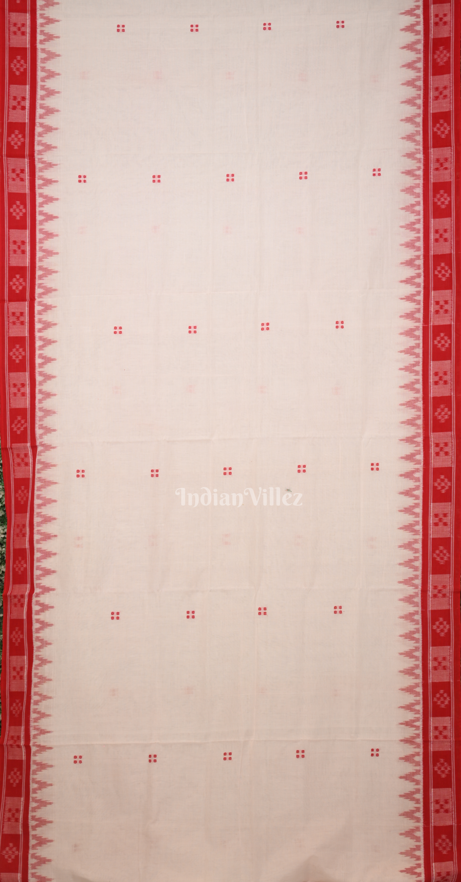 White Red Buti Design Odisha Ikat Sambalpuri Cotton Saree 