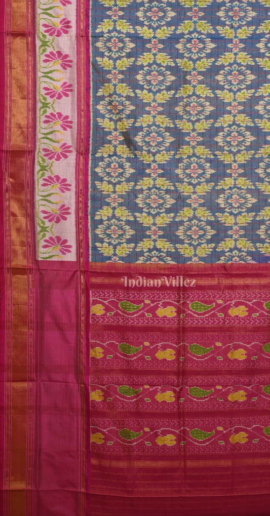 Light Blue Pink Pochampally Ikat Silk Saree 