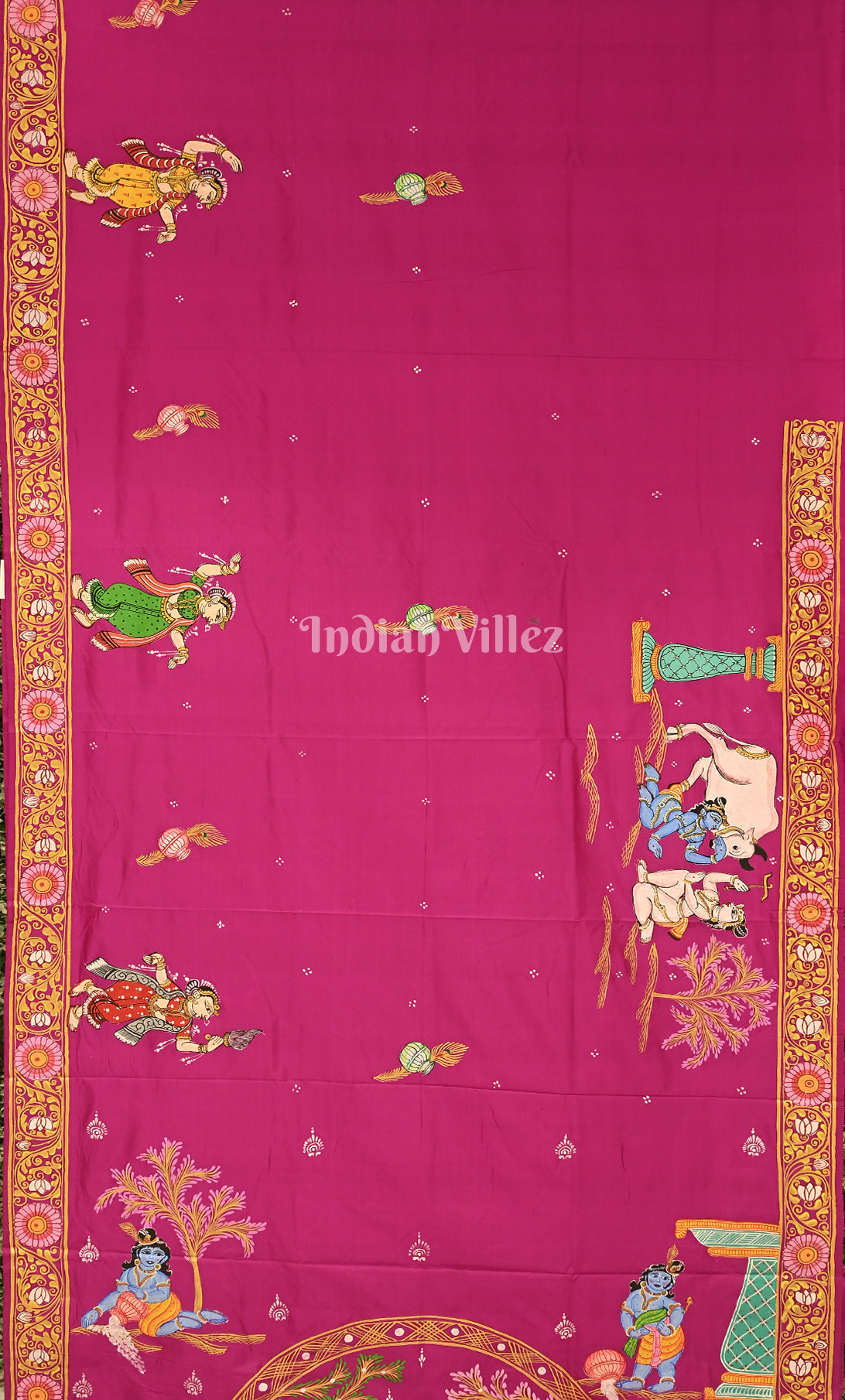 Rani Pink Krishna Janmashtami Theme Pattachitra Saree 