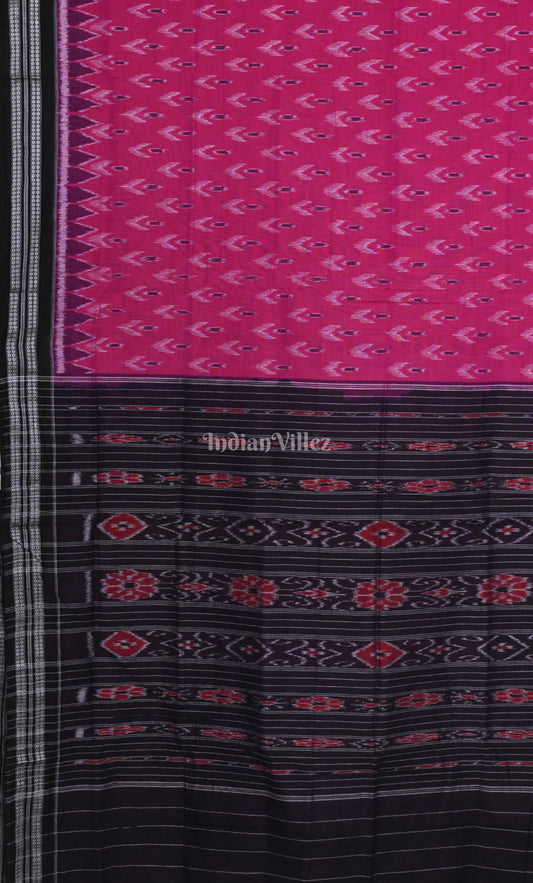 Rani Pink Black Mayur Chandrika Odisha Ikat Maniabandha Cotton Saree