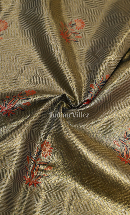 Moss Green Red Pure Kanjivaram Tissue Silk Saree 