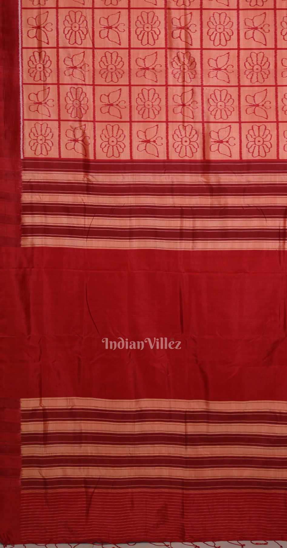 Peach Red Nabakothi Odisha Ikat Contemporary Designer Silk Saree 