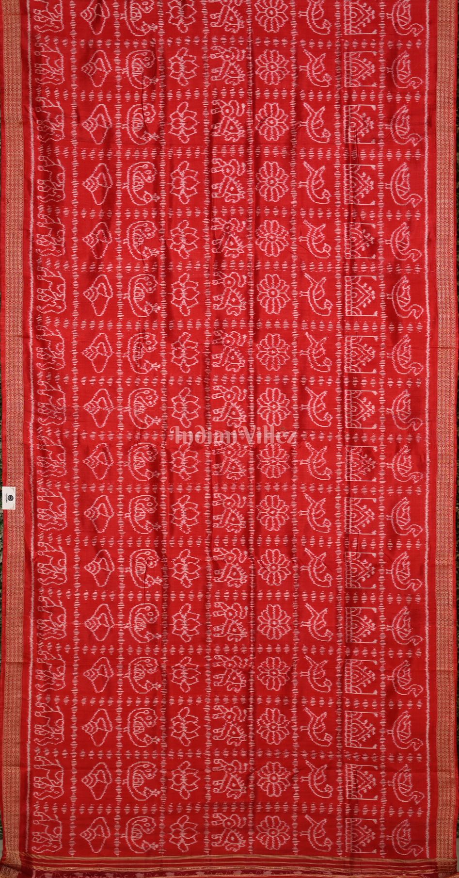 Red Nabakothi Odisha Ikat Sambalpuri Silk Saree with Elephant Motif Anchal