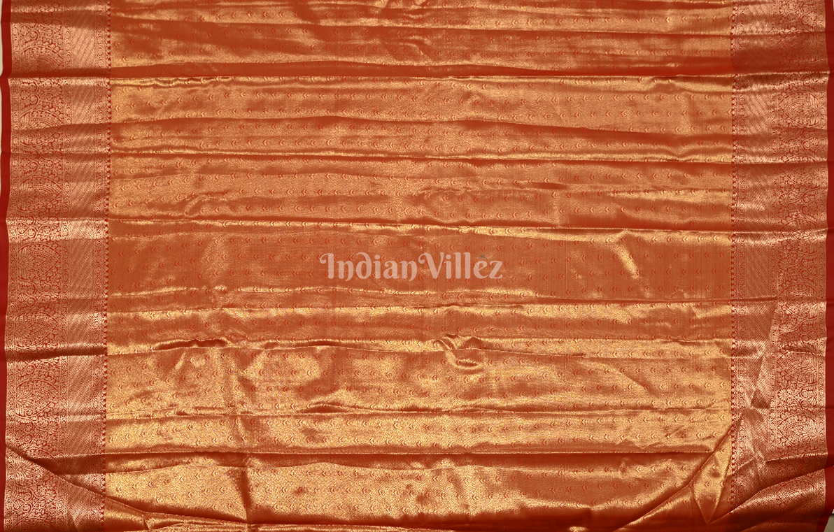 Rust Red Golden Dual Tone Pure Kanjivaram Tissue Silk Saree 