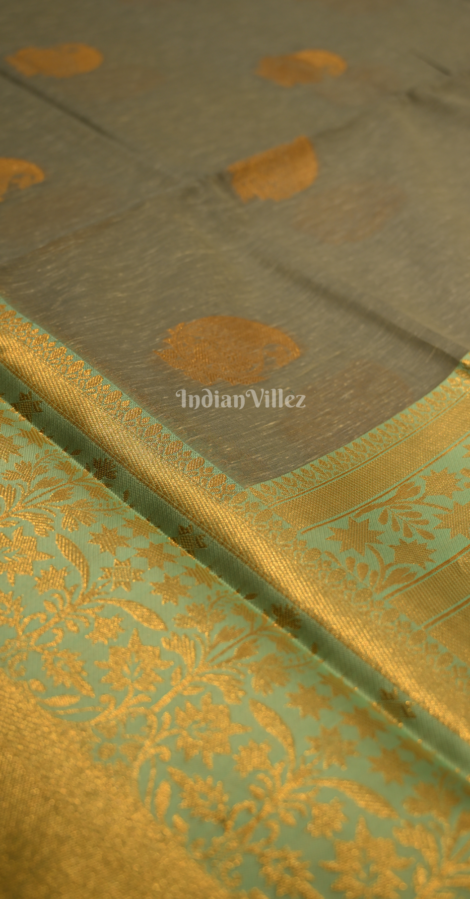 Greyish Golden Linen with Copper Zari Weaving Saree