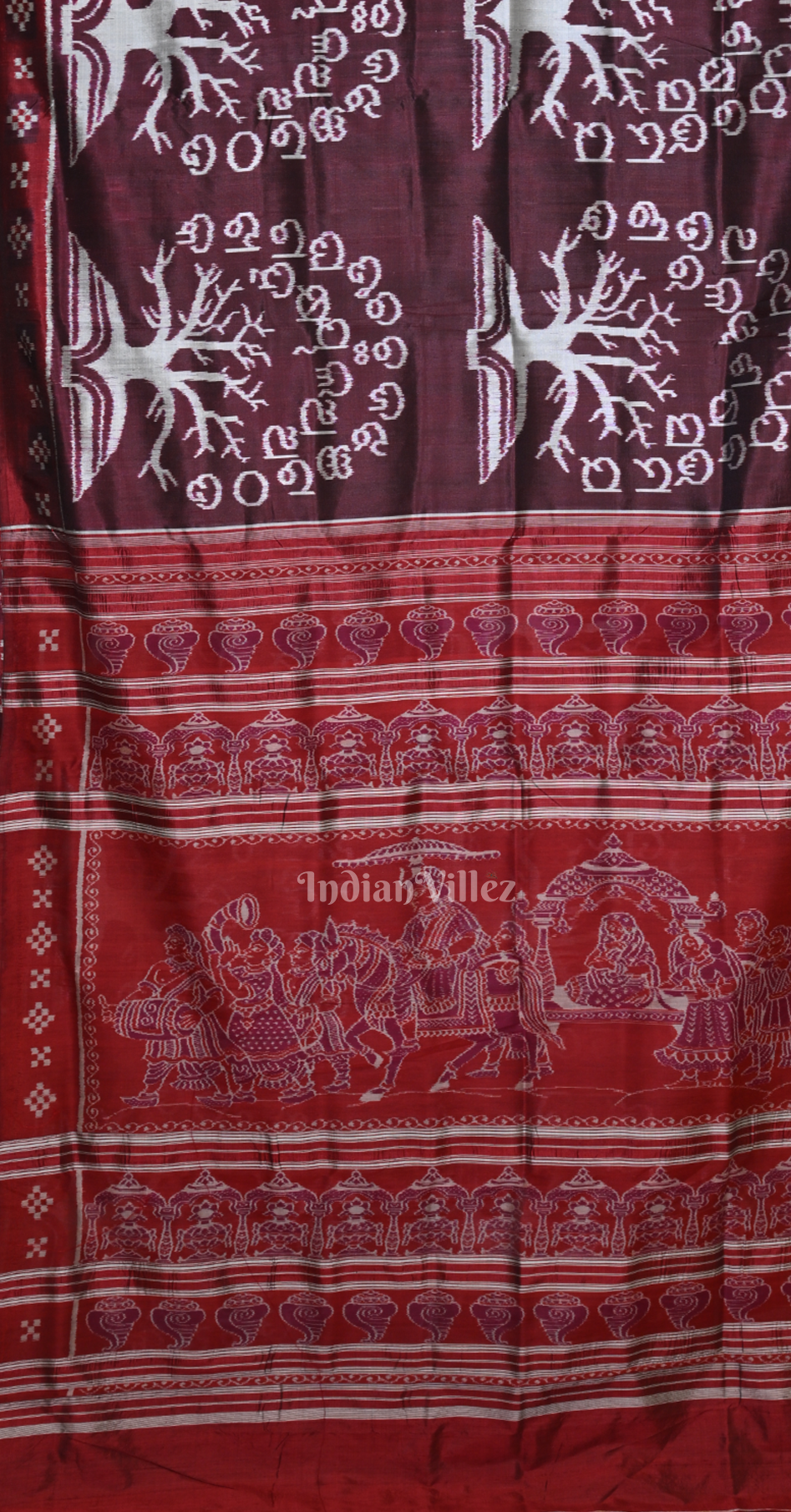 Coffee Maroon Odia Barnamala Odisha Ikat Contemporary Designer Silk Saree 