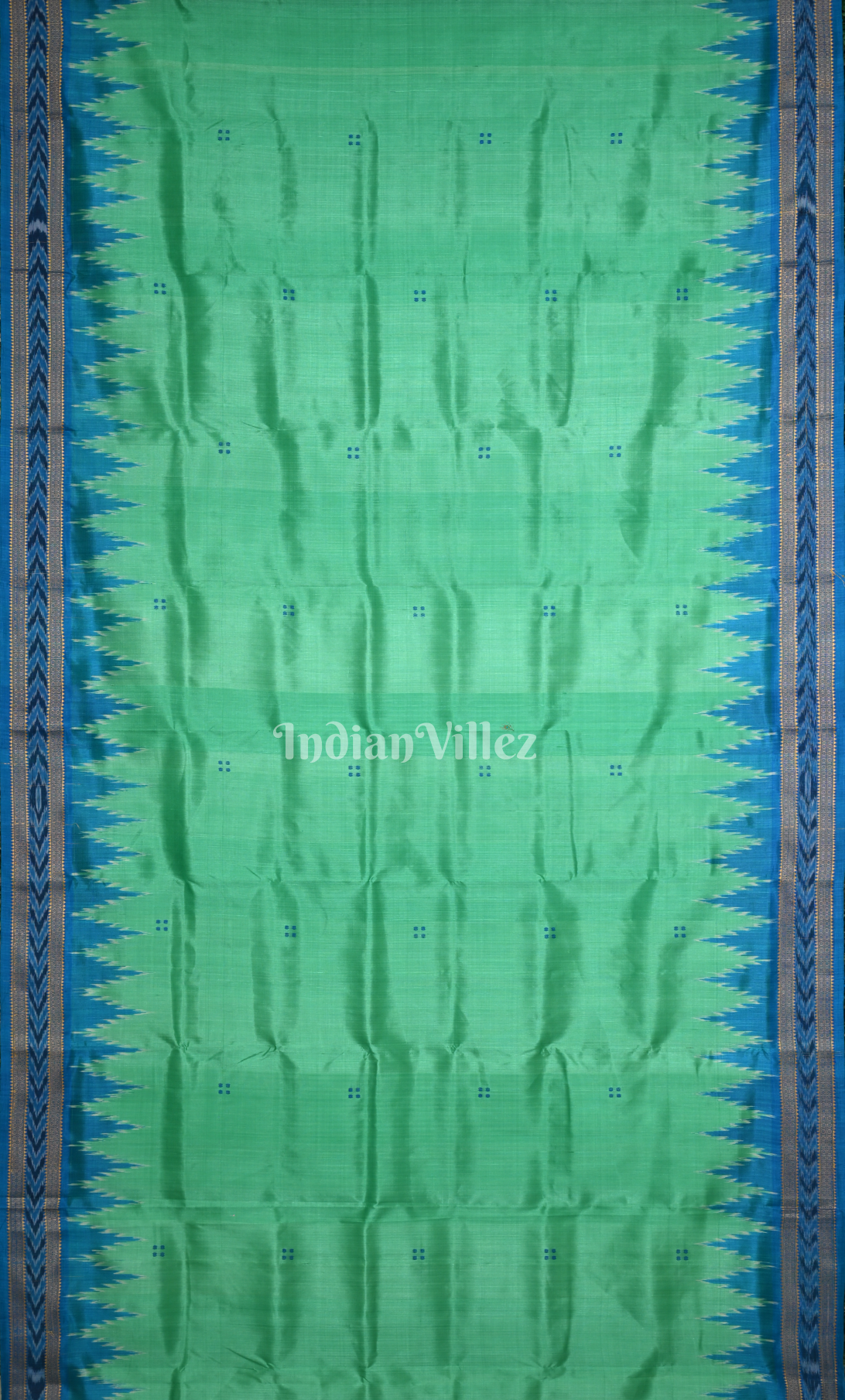 Turquoise Green  Blue Buti Design Odisha Ikat Khandua Silk Saree 