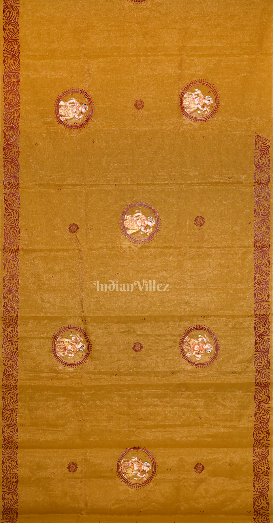Golden Shringar Raas Hand- Painted Pattachitra Saree (Tissue) 